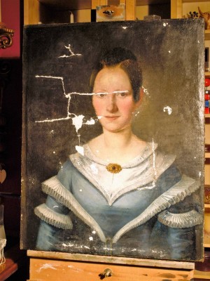 Portrait after lining, cleaning and filling.