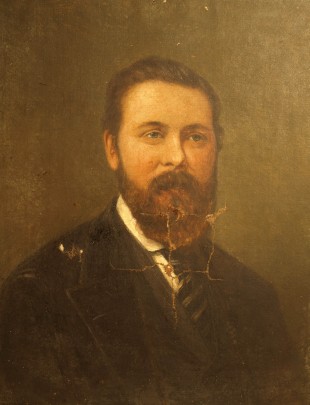 19th century painting with large tear before treatment