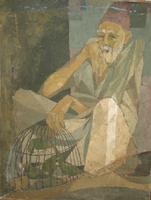 Surface dirt removal test (sitter's left knee) from an unvarnished 20th century painting