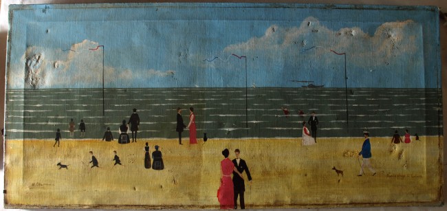 20th century beach scene before lining, showing surface distortions